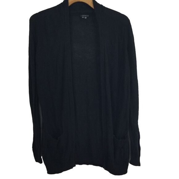 Theory Womens Cotton Cashmere Open Front Ribbed Knit Cardigan Sweater Black S/P - Picture 1 of 9